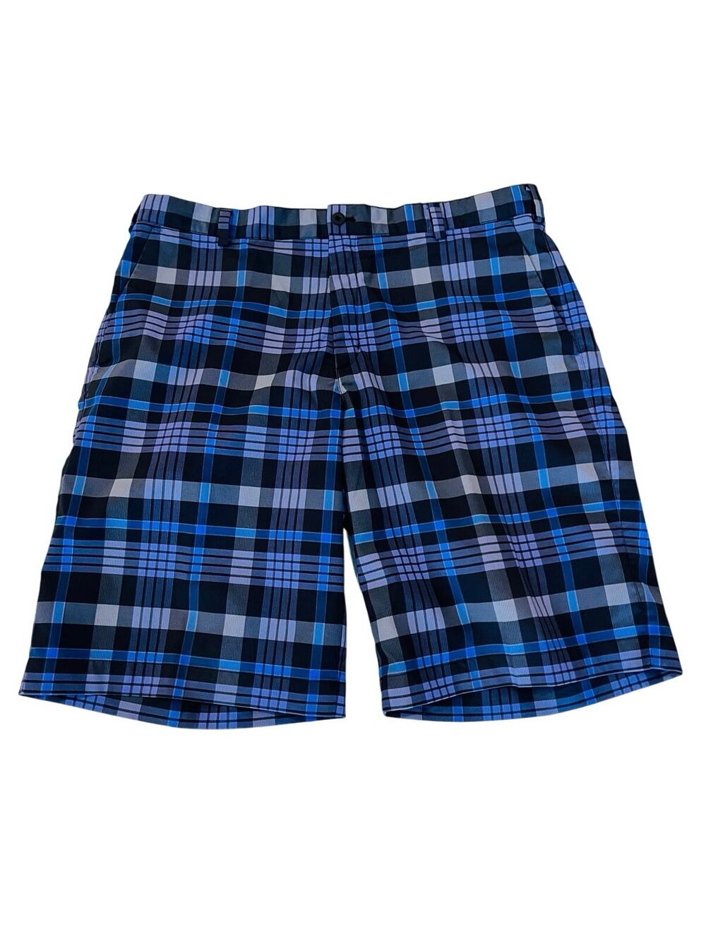 NIKE Golf Shorts Men's 36 Blue Black Plaid Dri-FIT Tour Performance Stretch